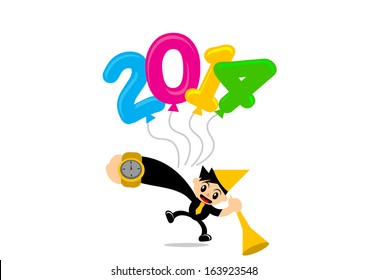 illustration vector graphic cartoon character of new year 2014