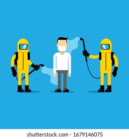 illustration vector graphic of cartoon character quarantine by covid-19. Good to use as health care and medical graphic asset.