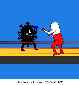 illustration vector graphic cartoon character of medicine fight virus. good to use for medical and health care content
