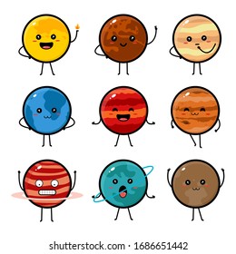 Illustration vector graphic cartoon character of planets in our solar system. Perfect for scientist student digital assets. (Who study astronomy such as stars, planets, comets, and galaxies)