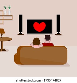 Vector de ilustración, personaje gráfico del tiempo con seres queridos en casa