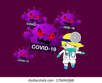 Illustration vector graphic cartoon character running to stay at home avoid giant covid-19. Good to use as healthcare and medical graphic asset.