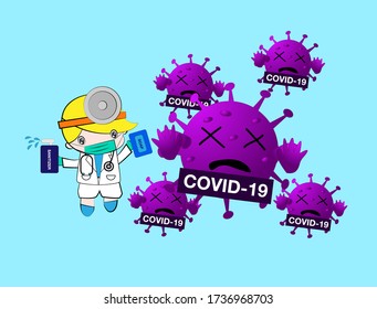 Illustration vector graphic cartoon character of corona gives up from soap and hand sanitizer. Good to use as health care and medical graphic asset.