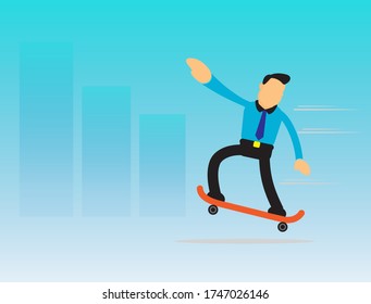 Illustration vector graphic cartoon character of businessman playing skateboard.Use for template business and finance design, business presentation, background and etc.