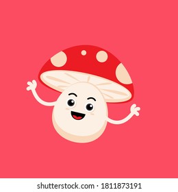 Illustration vector graphic cartoon character of cute mushroom say hello