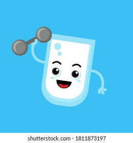 Illustration vector graphic cartoon character of cute milk hold a dumbbell