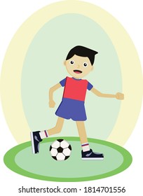 Illustration vector graphic cartoon character of boy playing football. Good for introduce sport to children. 