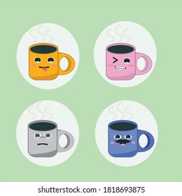 Illustration vector graphic cartoon character of Coffee emoji cup with eyes. Kawaii cup. Element for menu. Emoji icon 3