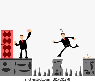 Illustration vector graphic cartoon character of businessman goes through all the challenges in business to get to the goal