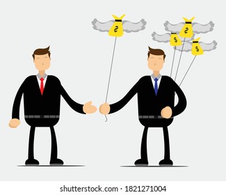 Illustration vector graphic cartoon character of a man who shares his money with others	
