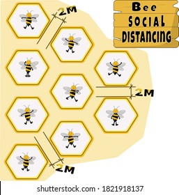 Illustration vector graphic cartoon character of Honey bee in hive social distancing. cute honey bee.