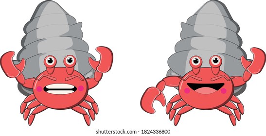 Illustration vector graphic cartoon character of red hermit crab.Colorful design for kids activity book, coloring page, colouring picture.Vector illustration for children.Smile expresion. 