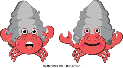 Illustration vector graphic cartoon character of red hermit crab.Colorful design for kids activity book, coloring page, colouring picture. Vector illustration for children. surprised happy set.