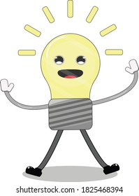 Illustration vector graphic cartoon character of yellow smiling light bulb.