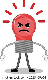 Illustration vector graphic cartoon character of red angry light bulb.