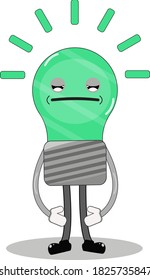 Illustration vector graphic cartoon character of green calm and cool light bulb.