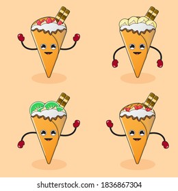  Ilustración vectorial gráfico caricatura crepe con fruta.