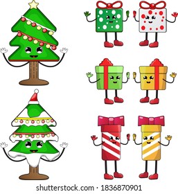 Illustration vector graphic cartoon character of Chrismas tree ang gift .