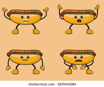 Illustration vector graphic cartoon character of Hotdog. Angry ,sad, suprised emotions.