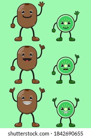  Illustration vector graphic cartoon character of kiwi fruit. Smile set.