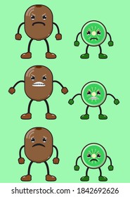  Illustration vector graphic cartoon character of kiwi fruit. Angry set.