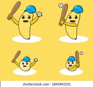 Illustration vector graphic cartoon character Banana baseball.