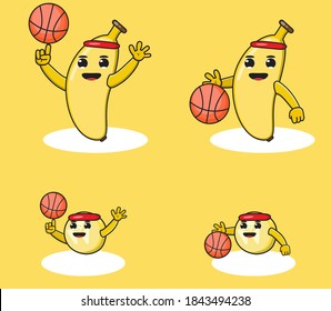Illustration vector graphic cartoon character Banana Basketball.