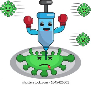  Illustration vector graphic cartoon character Vaccine boxer beat virus .