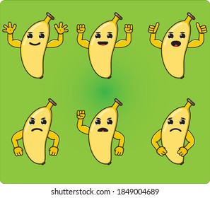  Illustration vector graphic cartoon character Banana Emotion set.