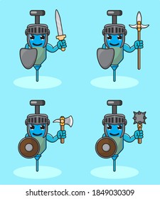 Illustration vector graphic cartoon character Vaccine Knight set with sword, axe, spear and iron mace.