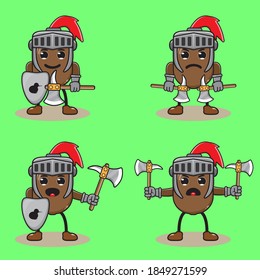 Illustration vector graphic cartoon character Kiwi fruit Knight, axe and shield set.