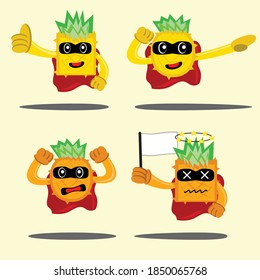 Illustration vector graphic cartoon character of pineapple superhero expression