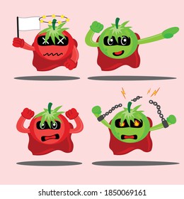 Illustration vector graphic cartoon character of tomato superhero expression