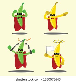 Illustration vector graphic cartoon character of banana superhero expression