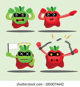 Illustration vector graphic cartoon character of apple superhero expression