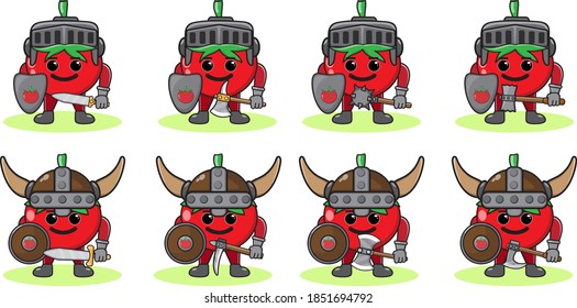 Ilustración del personaje gráfico vectorial del caballero de la fruta de Kiwi y vigila con arma y escudo. Sonreír.  