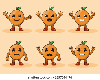 Illustration vector graphic cartoon character of cute Orange set. Cute and funny fruit emotion set.