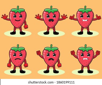Illustration vector graphic cartoon character of cute Strawberry set. Cute and funny fruit emotion set. 