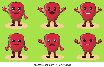 Illustration vector graphic cartoon character of cute red Dragonfruit set. Cute and funny fruit emotion set. 