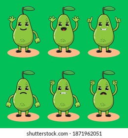 Illustration vector graphic cartoon character of cute Pear set. Cute and funny fruit emotion set. Good for icon,logo, label, sticker, clipart.