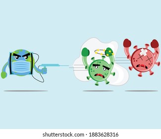 Ilustración vector gráfico caricatura de la tierra lucha contra el brote de virus