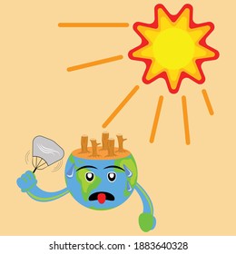 Ilustración vectorial caricatura gráfica personaje de clima muy caliente en la tierra