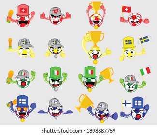Illustration vector graphic cartoon character of a icon set of football players and supporters of Switzerland, Sweden, Italy and Finland