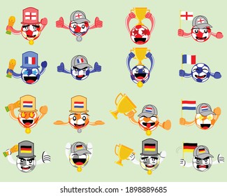 Illustration vector graphic cartoon character of an iconic collection of  football players and supporters of England, France, Netherlands and Germany