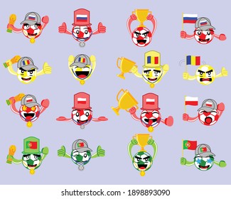 Illustration vector graphic cartoon character of an icon set of football players and supporters of Russia, Romania, Poland, and Portugal