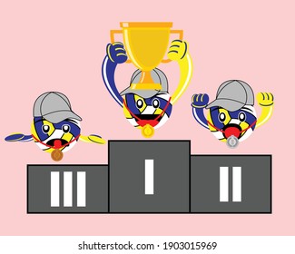 Illustration vector graphic cartoon character of podium of volleyball sports champion