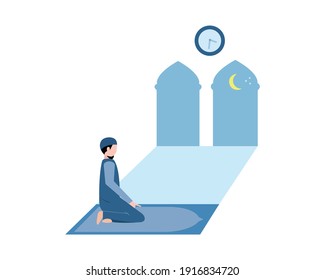 Illustration Vector Graphic Cartoon Character of rise to sitting at tasyahud pray muslim