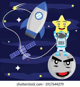 Illustration vector graphic cartoon character of astronaut gets a star on the moon