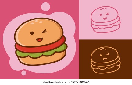 Illustration vector graphic cartoon character of cute burger in doodle kawaii style. Suitable for children product and culinary content.