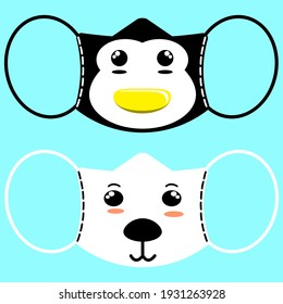 Illustration, Vektorgrafik-Charakter von Masken mit Tierseite von Pinguin und Eisbären 